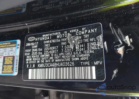 2017 Hyundai Tucson Se from USA, damaged, VIN KM8J3CA48HU403626